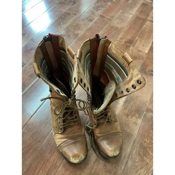 Steve Madden Camarro Ankle Boot Tan Leather Sz 7 Combat Boho Biker Victorian Y2K - Picture 13 of 13